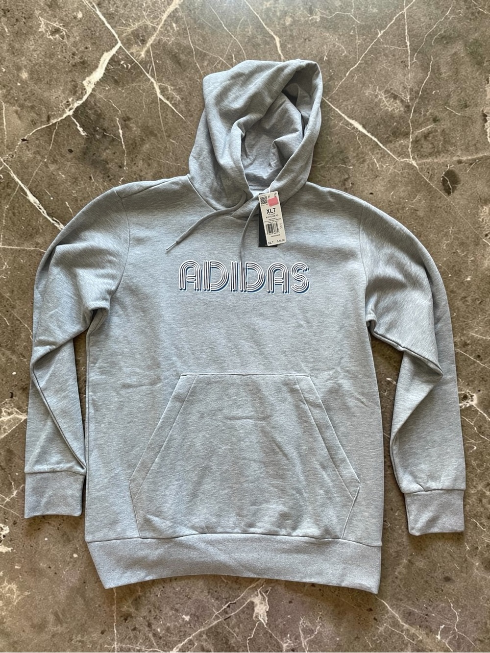 Adidas Light Gray Pullover Hoodie with Striped Logo Men’s XLT NWT